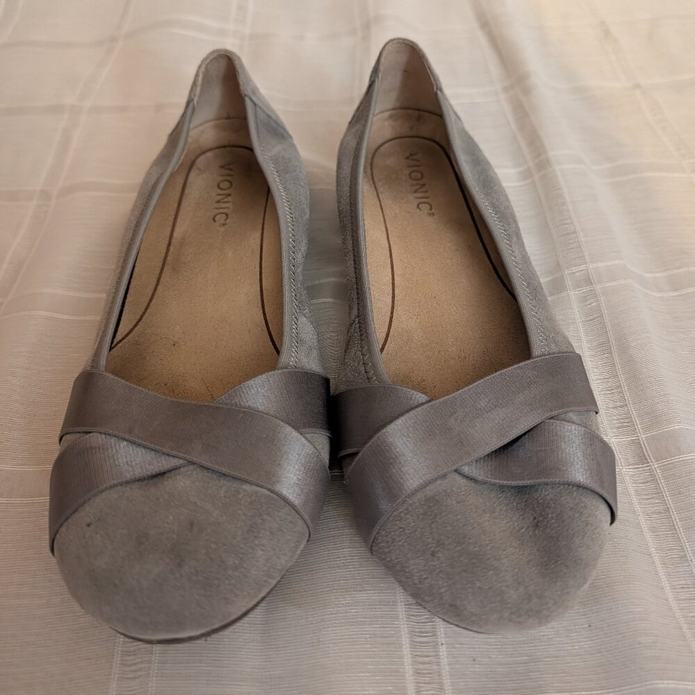 Vionic Suede Ballet Flats 9.5 - Maria in Slate Gray with Arch Support